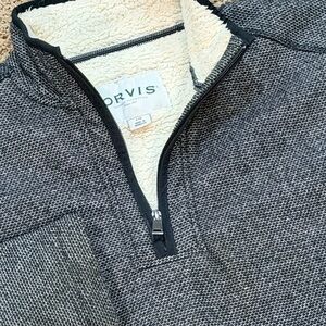 Orvis 1/4 Zip Pullover sweater Adult L black gray Sherpa Lined mens casual